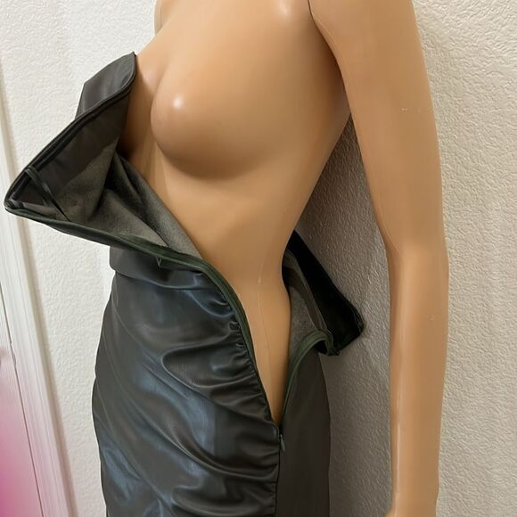 Zara Dress Small Green Leather Effect Strapless Bandeau Ruched Bodycon Tube Top - Picture 11 of 14